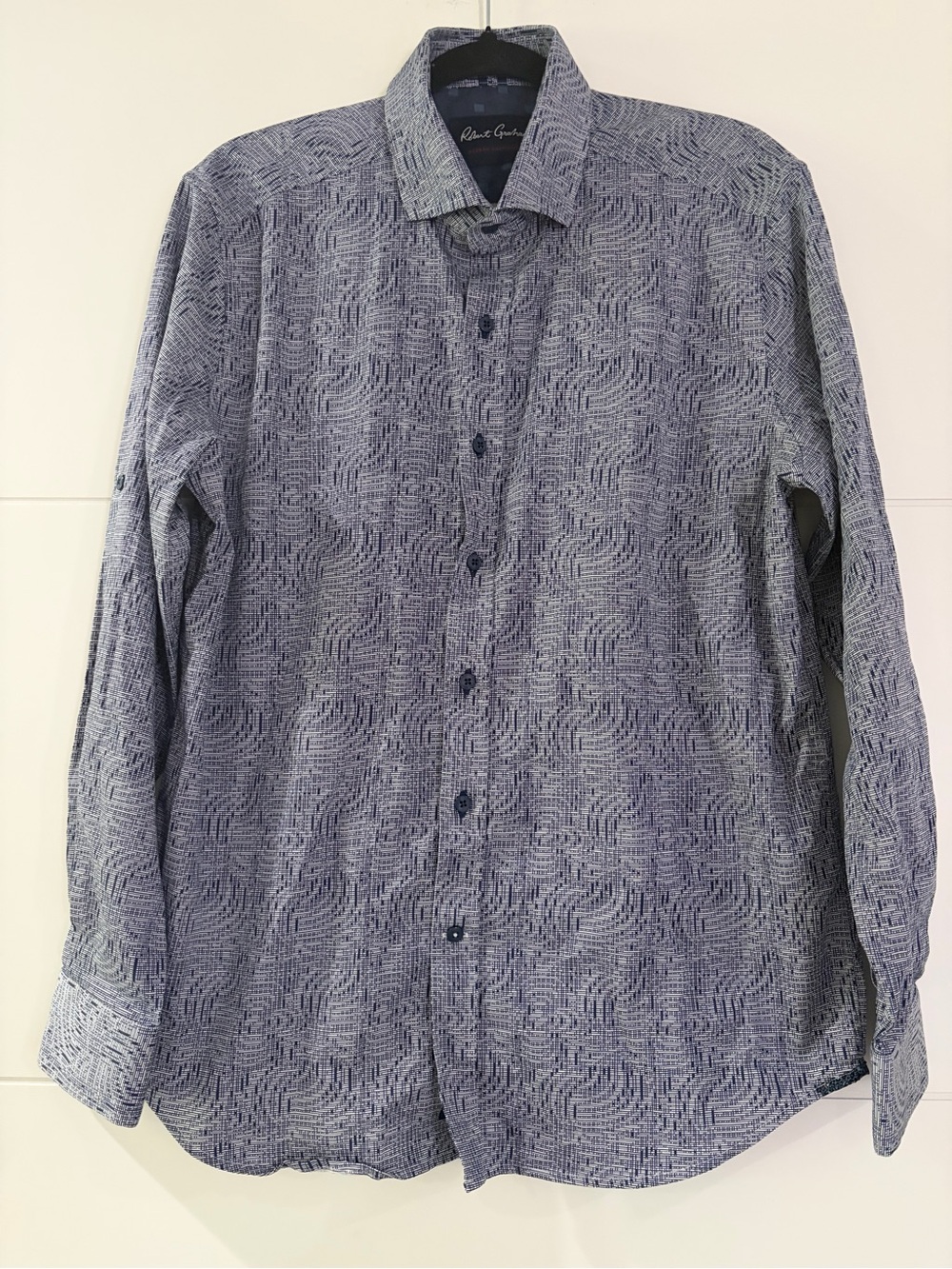 Robert Graham Button Down Shirt, Men’s Geometric Navy Slim Fit, Size Large